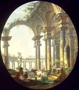 Shepherds with Animals in a Classical Landscape by Pierre-Antoine Demachy