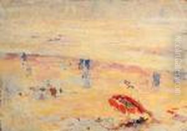 Red Umbrella On The Beach - view 1