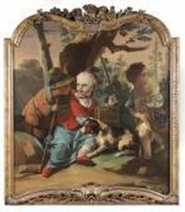 Enfants Jouant Avec Un Chien Devant Des Vignes by Michele Antonio Rapous