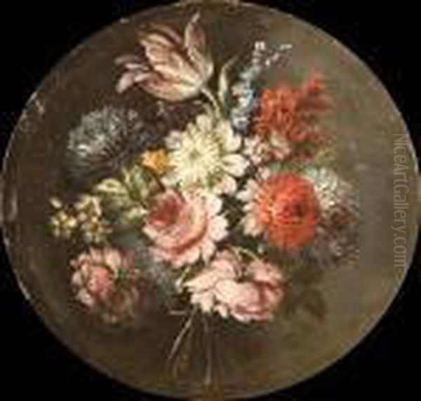 Coppia Di Tondi Di Nature Morte Di Fiori - view 1