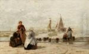 Ladies On The Beach, Signed "heinrich Rasch, Munchen" L.r