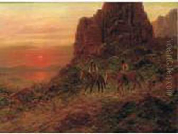 Apaches Scouting In Mountains, Sunset - view 1