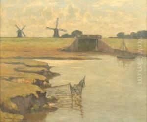 Polderlandschaft Mit Windmuhlen by Alfred Rasenberger