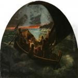 Sailors In A Deep Ticking Sailboat Heading Towards Thesunset by J.E. Carl Rasmussen