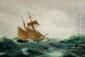 Sailing Ships In Rough Sea by J.E. Carl Rasmussen