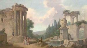 A capriccio of classical ruins with elegant figures