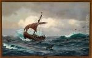 Erik Den Rode And His Crew On
Board A Viking Ship Along The Coast Line Of Greenland In The Year 1000 by J.E. Carl Rasmussen
