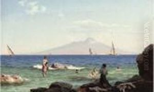 Boys Playing In The Shallows Before Vesuvius by J.E. Carl Rasmussen