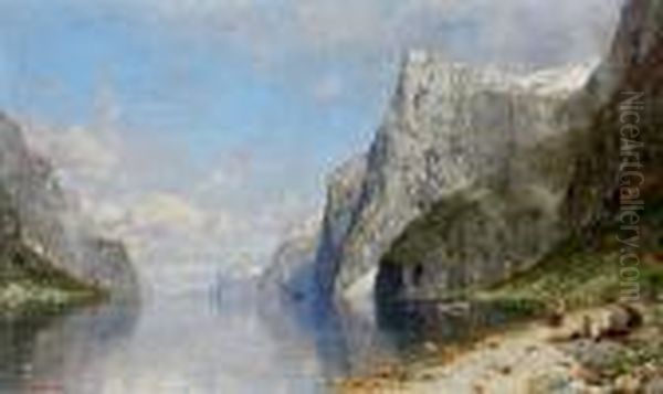 Sommerliche Fjordlandschaft Mit Kindern Am Strand - view 1