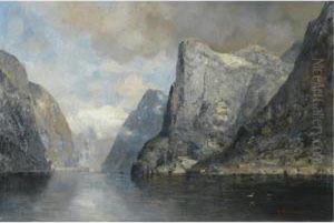 Stigende Skyer Over Fjord (clouds Rising Over A Fjord) by Georg Anton Rasmussen