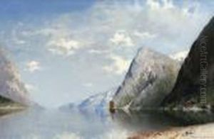 Fjordlandschaft. by Georg Anton Rasmussen