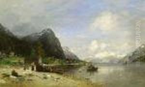 Fjordlandskap Med Folkeliv