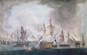 The Defeat of the Combined Forces of France and Spain at the Battle of Trafalgar in 1805 by Robert Dodd