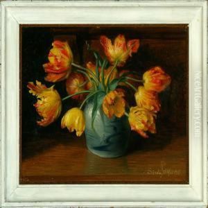 Orange Tulips In A Vase by Niels Pieter Rasmussen