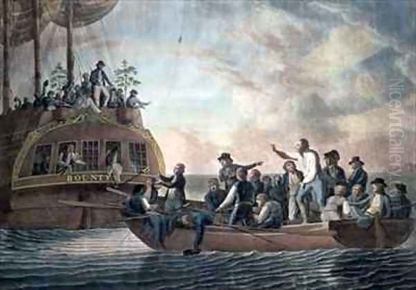 The mutineers turning Lieut Bligh and part of the officers and crew adrift from his Majestys ship the Bounty - view 1
