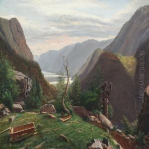 Mountainscenery With A View Of The Sea by Eiler Rasmussen-Eilersen