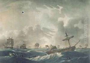 The Ramillies Waterloggd with her Admiral and Crew quitting the Wreck by Robert Dodd