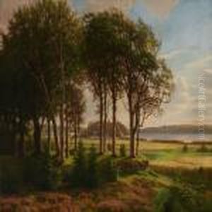 Summer Landscape With A Farms At A Fiord by Eiler Rasmussen-Eilersen