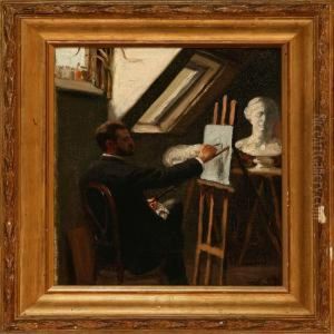 An Artist Inhis Studio, Presumably A Self-portrait by Eiler Rasmussen-Eilersen