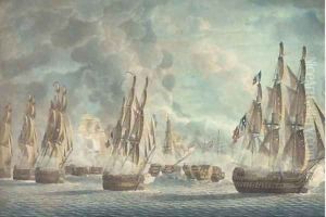 The Battle of Trafalgar, 21st October 1805, Admiral Dumanoir's squadron fleeing the scene late in the day by Robert Dodd