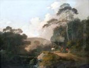 Travellers And Horse On A Wooded Pathway By Ariver
