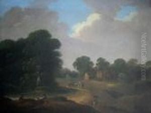 Country Landscape With Figures Near A Homestead