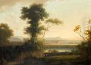 A River Landscape With Classical Ruins In The Distance by John Rathbone