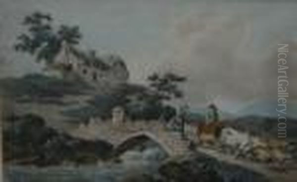 Figures Leading Cattle And Sheep On A Bridge - view 1