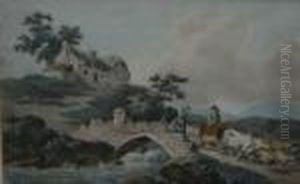 Figures Leading Cattle And Sheep On A Bridge