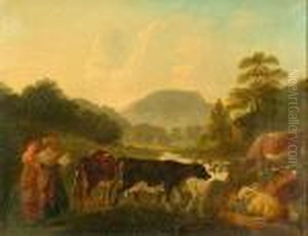 Milkmaids And Cattle In An Extensive Landscape - view 1
