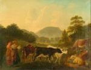 Milkmaids And Cattle In An Extensive Landscape