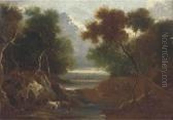 Cattle Watering In A Classical Landscape - view 1