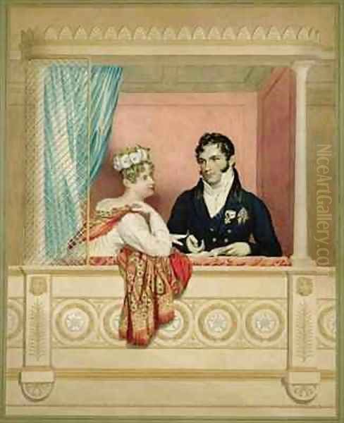 Princess Charlotte Augusta of Wales 1796-1817 and Prince Leopold of Saxe Cobourg Gotha 1790-1865 in their Box at Covent Garden - view 1
