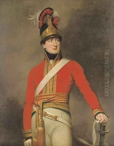 Portrait of an officer of the 1st King's Dragoon Guards, three-quarter-length, wearing the regiment's Waterloo helmet - view 1