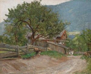 Upper Bavarian Landscape Study With Farmhouse by Emil Rau