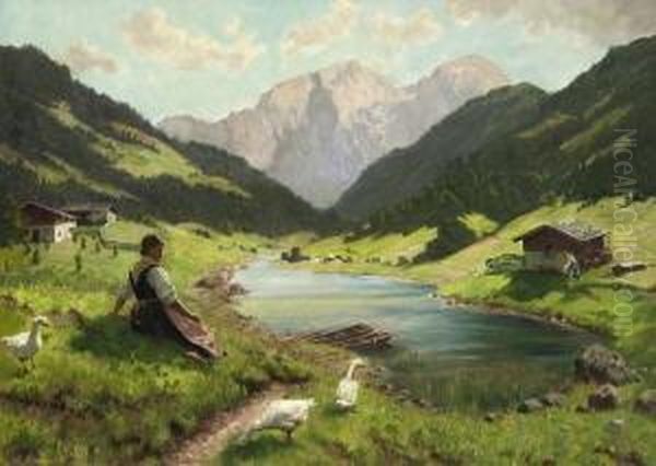 Junge Gansehirtin Am
 Gebirgssee. - view 1