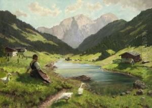 Junge Gansehirtin Am
 Gebirgssee.