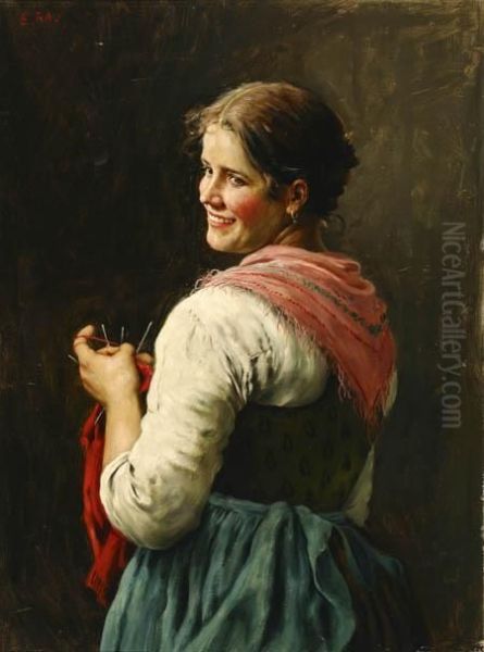 Peasant Girl Knitting - view 1