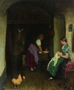 Zwei Wascherinnen In Der
 Bauernkuche.