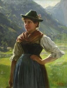 Dirndl In
Gebirgslandschaft. by Emil Rau