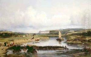An Extensive River Landscape with a View of the Chateau dAmboise by Victor-Marie-Felix Danvin