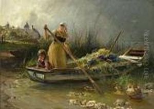 Chiemseelandschaft Mit Gemusehandlerin Und Ihrem Kind by Karl Raupp