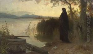 Abbess Irmengard Atthe Shore Of Lake Chiem At Evening Light. by Karl Raupp
