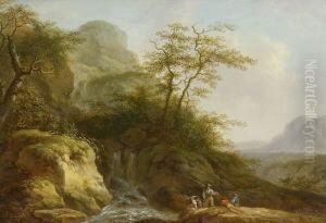 Angler Am Wildbach by Johann Albrecht Friedrich Rauscher