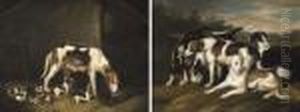 A Pack Of Hounds; And A Hound Bitch With Her Litter by Samuel Raven