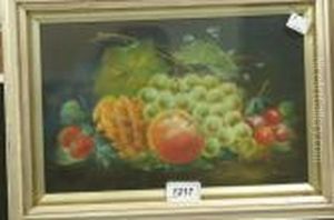 A Pair, Still Life, Roses, 
Poppies And Pansies; Ripe Pinapples, Grapes, Strawberries, Apples And 
Cherries by William Henry Raworth