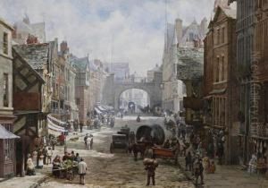 Eastgate Street, Chester, From 
East Of The Cross Looking Towards The Eastgate. The Grosvenor Hotel On 
The Right