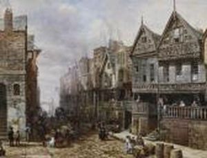 'watergate Street, Chester, 
Looking East Towards The Cross. The Eastgate In The Distance And Bishop 
Lloyd's House On The Right'