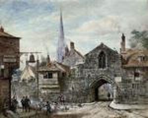 Herding Sheep Past The Gateway To The Close, Salisbury