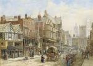 Bridge Street, Chester, With St. Peter's Church And Chester Townhall In The Background